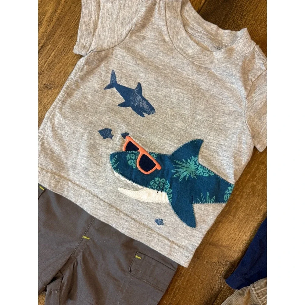 Baby Boy 3 Months Summer Clothes Lot Outfits Shark Navy Brown Gray Shorts Shirts